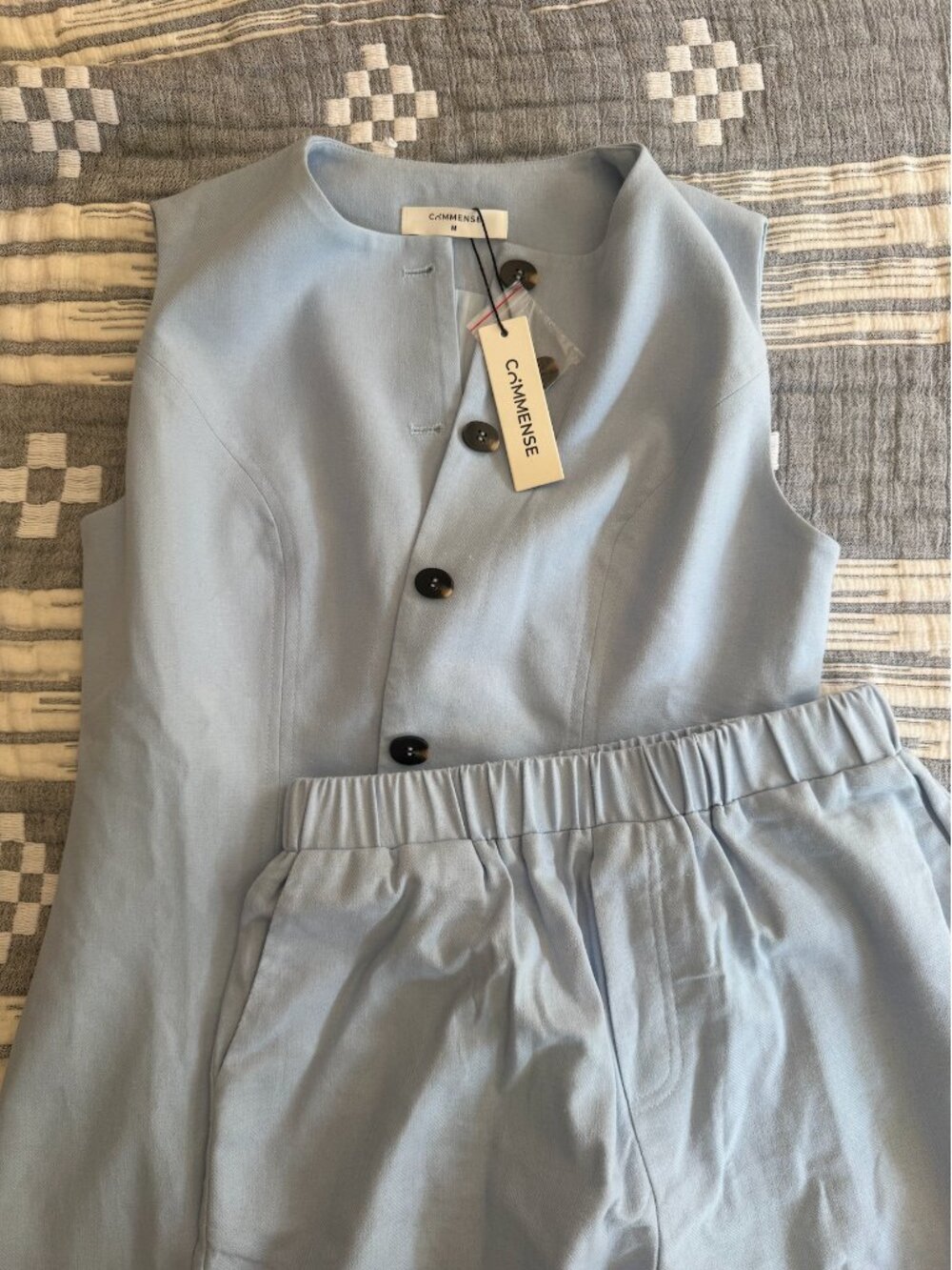 Commense Cotton & Linen Tie-Back Shorts Set - M - Picture 3 of 6